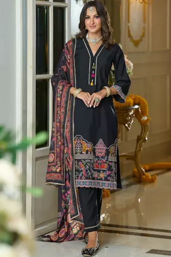 Ethnic Motifs Embroidered Regular Thread Work Kurta with Trousers & With Dupatta