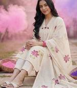 Women Floral Printed Regular Pure Cotton Straight Kurta with Trousers & Dupatta