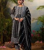 Women Floral Embroidered Cotton Kurta with Trousers & Dupatta