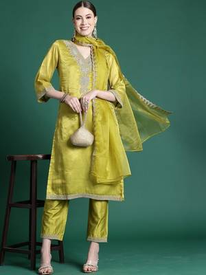 Women Ethnic Motifs Embroidered Regular Thread Work Kurta with Trousers & With Dupatta 1