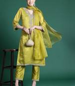 Women Ethnic Motifs Embroidered Regular Thread Work Kurta with Trousers & With Dupatta