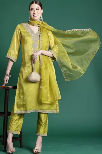 Women Ethnic Motifs Embroidered Regular Thread Work Kurta with Trousers & With Dupatta