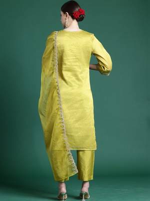 Women Ethnic Motifs Embroidered Regular Thread Work Kurta with Trousers & With Dupatta 5