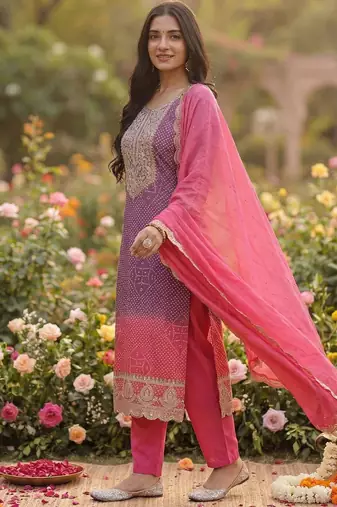 Women Ethnic Motifs Printed Regular Thread Work Kurta with Trousers & With Dupatta