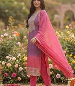 Women Ethnic Motifs Printed Regular Thread Work Kurta with Trousers & With Dupatta