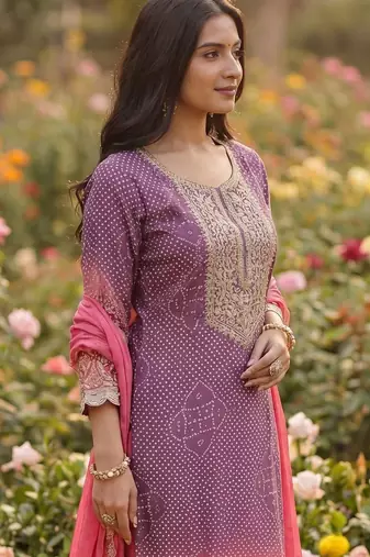 Women Ethnic Motifs Printed Regular Thread Work Kurta with Trousers & With Dupatta