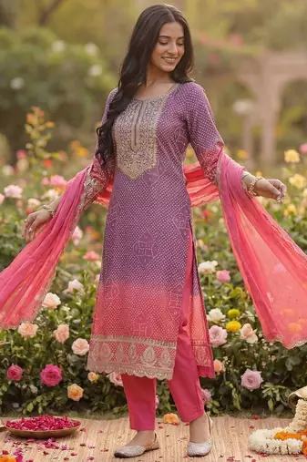Women Ethnic Motifs Printed Regular Thread Work Kurta with Trousers & With Dupatta