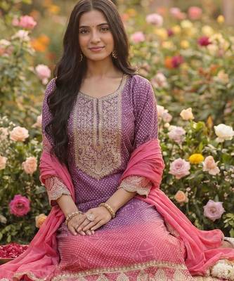 Women Ethnic Motifs Printed Regular Thread Work Kurta with Trousers & With Dupatta 4