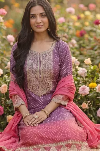 Women Ethnic Motifs Printed Regular Thread Work Kurta with Trousers & With Dupatta