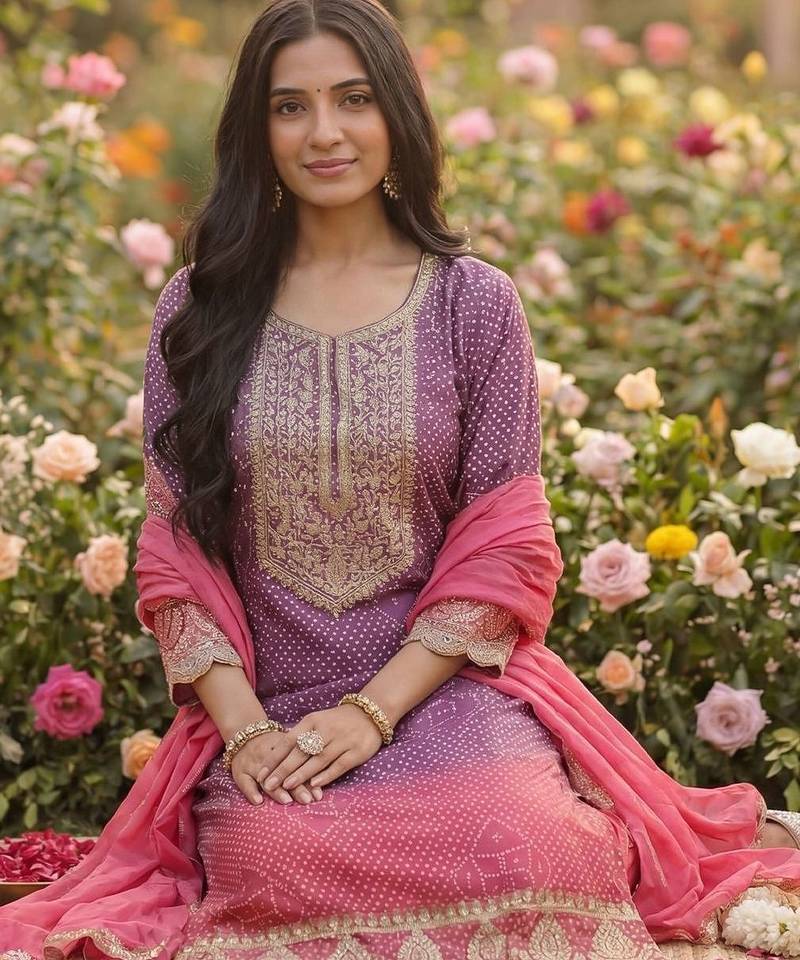 Women Ethnic Motifs Printed Regular Thread Work Kurta with Trousers & With Dupatta