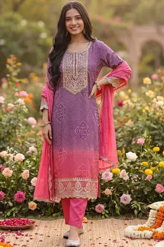 Women Ethnic Motifs Printed Regular Thread Work Kurta with Trousers & With Dupatta