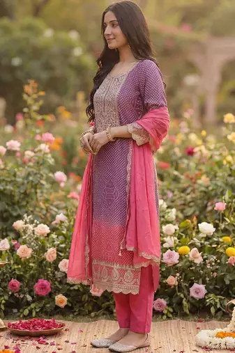 Women Ethnic Motifs Printed Regular Thread Work Kurta with Trousers & With Dupatta
