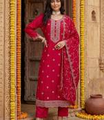 Women Ethnic Motifs Embroidered Regular Thread Work Kurta with Trousers & With Dupatta