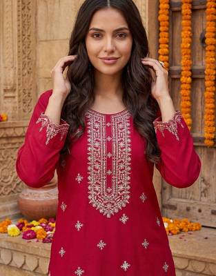 Women Ethnic Motifs Embroidered Regular Thread Work Kurta with Trousers & With Dupatta 2