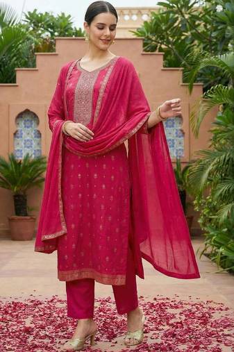 Women Ethnic Motifs Printed Regular Thread Work Kurta With Trousers & Dupatta
