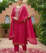 Women Ethnic Motifs Printed Regular Thread Work Kurta With Trousers & Dupatta