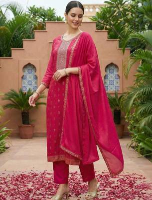 Women Ethnic Motifs Printed Regular Thread Work Kurta With Trousers & Dupatta 3