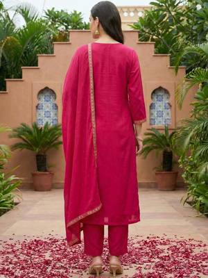 Women Ethnic Motifs Printed Regular Thread Work Kurta With Trousers & Dupatta 4