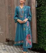 Floral Embroidered Thread Work Straight Kurta With Trousers & Dupatta