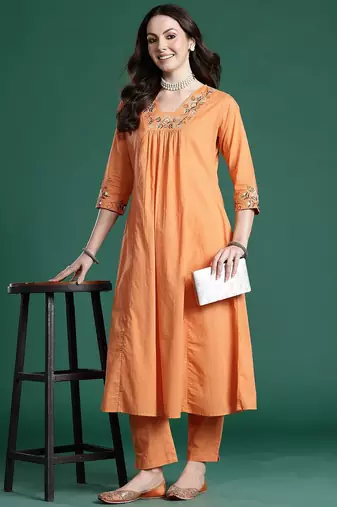 Ethnic Motifs Embroidered Pure Cotton Kurta with Trousers