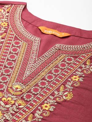 Floral Embroidered Kurta with Trousers & With Dupatta 2
