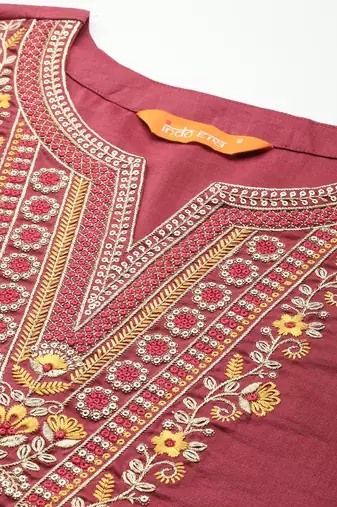 Floral Embroidered Kurta with Trousers & With Dupatta