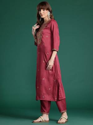 Floral Embroidered Kurta with Trousers & With Dupatta 6