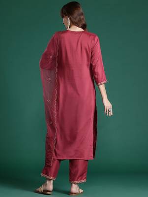 Floral Embroidered Kurta with Trousers & With Dupatta 7