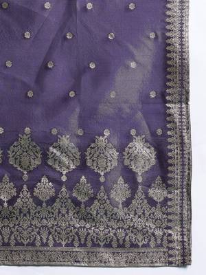 Women Ethnic Motifs Jacquard Zari Kurta with Trousers & With Dupatta 4
