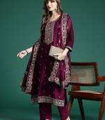 Ethnic Motifs Embroidered Sequinned Kurta with Trousers & With Dupatta