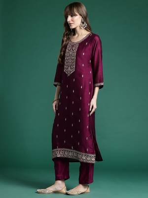 Ethnic Motifs Embroidered Sequinned Kurta with Trousers & With Dupatta 7