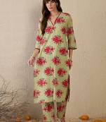 Women Floral Printed Regular Mirror Work Pure Cotton Kurta with Trousers