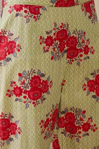 Women Floral Printed Regular Mirror Work Pure Cotton Kurta with Trousers