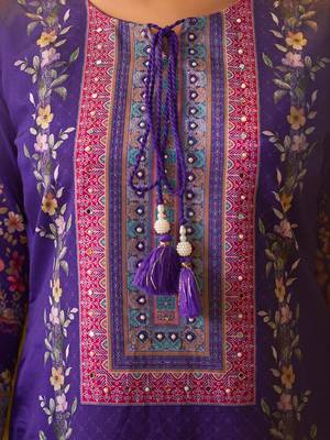 Women Floral Printed Regular Mirror Work Kurta with Trousers & With Dupatta 5