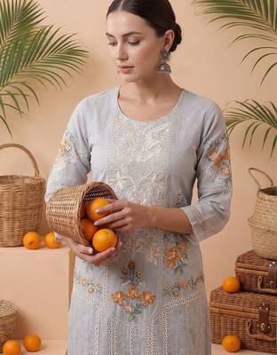 Women Floral Embroidered Regular Sequinned Pure Cotton Kurta with Trousers & With Dupatta 3