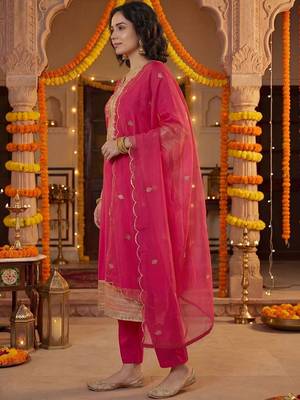 Women Ethnic Motifs Embroidered Regular Thread Work Kurta with Trousers & With Dupatta 3