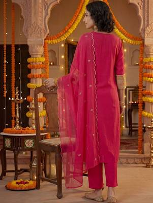 Women Ethnic Motifs Embroidered Regular Thread Work Kurta with Trousers & With Dupatta 5