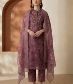 Women Floral Embroidered Regular Thread Work Chanderi Cotton Kurta with Trousers & With Dupatta