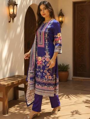 Women Floral Printed Regular Beads & Stones Kurta with Trousers & Dupatta 4