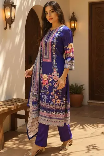 Women Floral Printed Regular Beads & Stones Kurta with Trousers & Dupatta