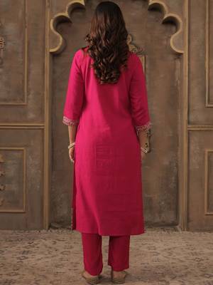 Women Ethnic Motifs Embroidered Regular Chanderi Cotton Kurta with Trousers & With Dupatta 4