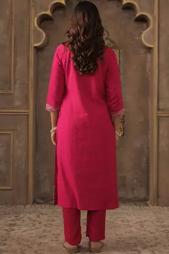 Women Ethnic Motifs Embroidered Regular Chanderi Cotton Kurta with Trousers & With Dupatta