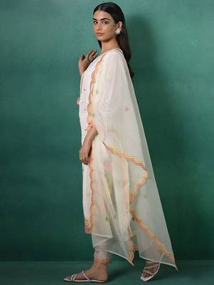 Women Floral Embroidered Regular Mirror Work Kurta with Trousers & Dupatta 6