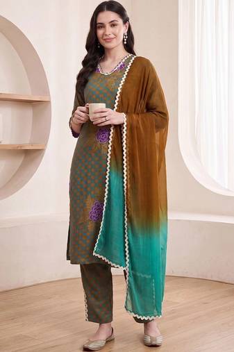 Women Ethnic Motifs Printed Regular Pure Cotton Kurta with Trousers & With Dupatta