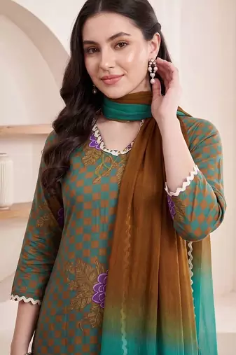 Women Ethnic Motifs Printed Regular Pure Cotton Kurta with Trousers & With Dupatta