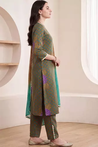 Women Ethnic Motifs Printed Regular Pure Cotton Kurta with Trousers & With Dupatta