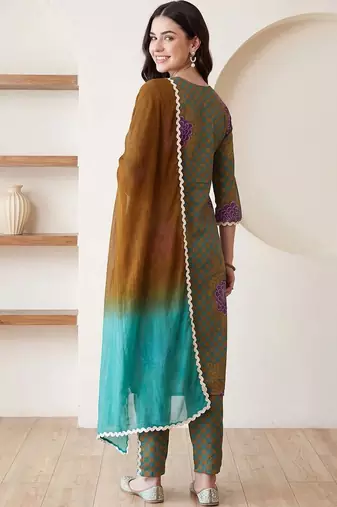 Women Ethnic Motifs Printed Regular Pure Cotton Kurta with Trousers & With Dupatta