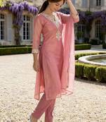 Women Ethnic Motifs Embroidered Regular Kurta with Trousers & With Dupatta