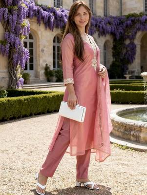 Women Ethnic Motifs Embroidered Regular Kurta with Trousers & With Dupatta 2