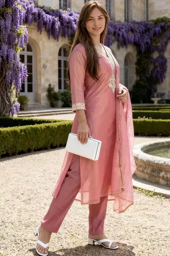 Women Ethnic Motifs Embroidered Regular Kurta with Trousers & With Dupatta